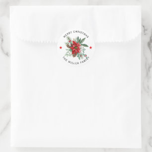 Weihnachts-Poinsettien-Feiertagsstrauß Runder Aufkleber