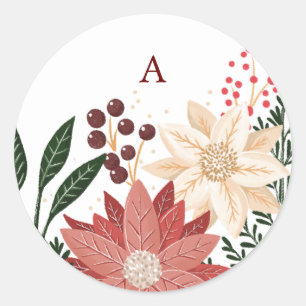 Weihnachts-Poinsettien-Geschenkanhänger mit Monogr Runder Aufkleber