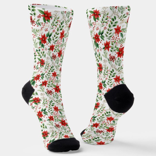 Weihnachts-Poinsettien-Muster Socken (Gewinkelt)