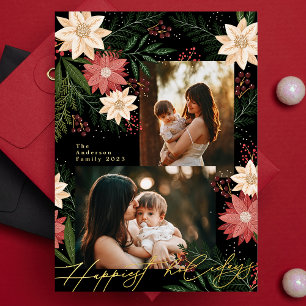 Weihnachts-Poinsettien-Pracht-Fotocollage Folien Feiertagskarte