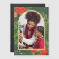 Weihnachts-Poinsettien- und Grün-Foto-Magnet