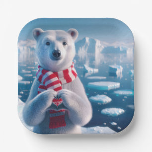 Weihnachts-Polar-Bär mit Herz Pappteller