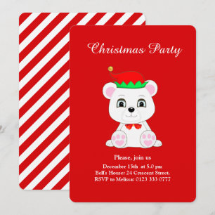 Weihnachts-Polarbär-Elf auf roter Party-Einladung Einladung