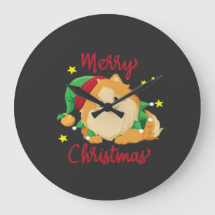 Weihnachts-Pomeranian Frohe Weihnachten Essential Große Wanduhr