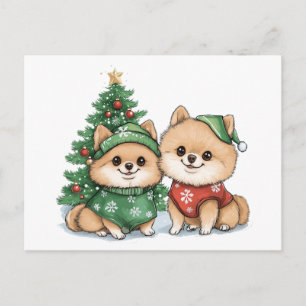 Weihnachts-Pomeranian-Hunde Feiertagspostkarte