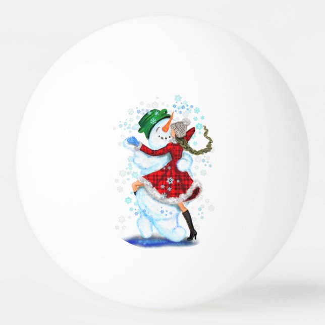 Weihnachts Pong Pong Balls Snowman and Girl Dance Tischtennisball (Vorderseite)