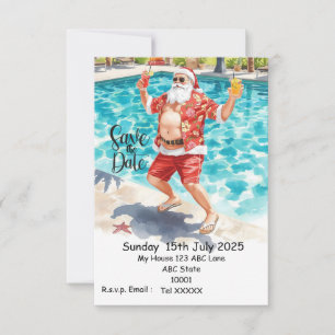 Weihnachts-Poolparty – Santa Claus Save the Date Einladung