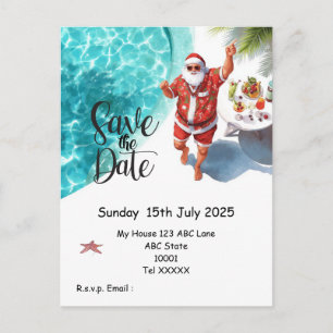 Weihnachts-Poolparty – Santa Claus Save the Date  Postkarte