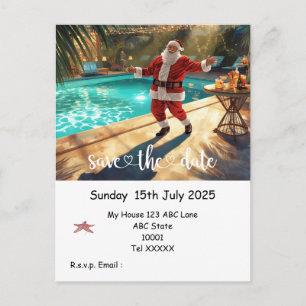 Weihnachts-Poolparty – Santa Claus Save the Date  Postkarte