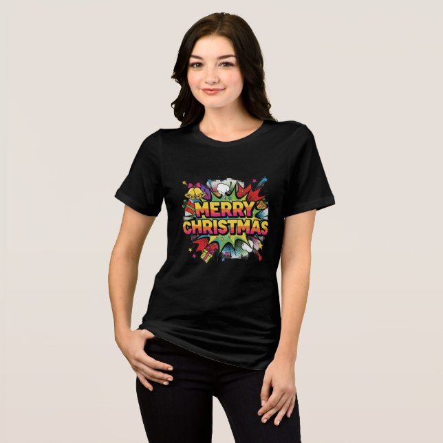 Weihnachts-Pop-Art-Comic-Explosion Tri-Blend Shirt (Vorderseite voll)