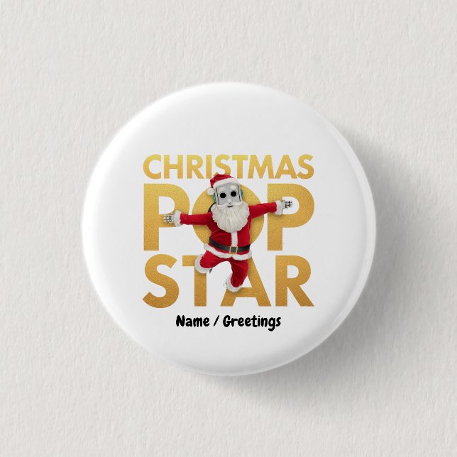 Weihnachts-Pop-Star-Roboter-Santa-Grafik Button (Vorderseite)