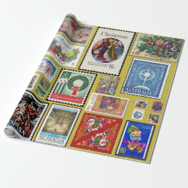 Weihnachts-Postage-Briefmarke rund um die Welt Geschenkpapier