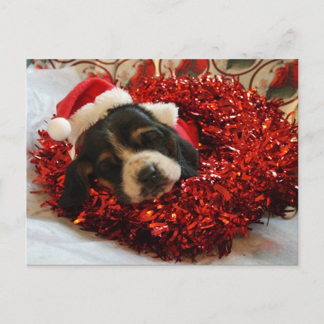 Weihnachts Postcard Basset Hound Feiertagspostkarte (Vorderseite)