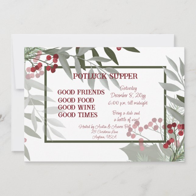 Weihnachts-POT LUCK Abendessen Einladung (Vorderseite)