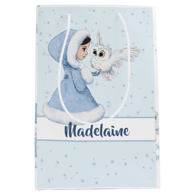 Weihnachts-Prinzessin Owl Winterschneeflocken Mittlere Geschenktüte (Vorderseite)