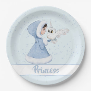 Weihnachts-Prinzessin Owl Winterschneeflocken Pappteller