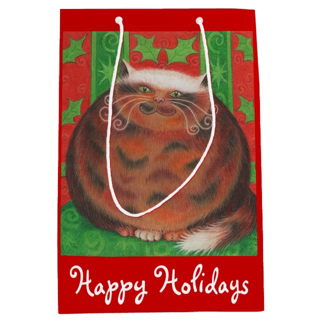 Weihnachts Pud Happy Holidays Geschenktasche rot Mittlere Geschenktüte (Vorderseite)