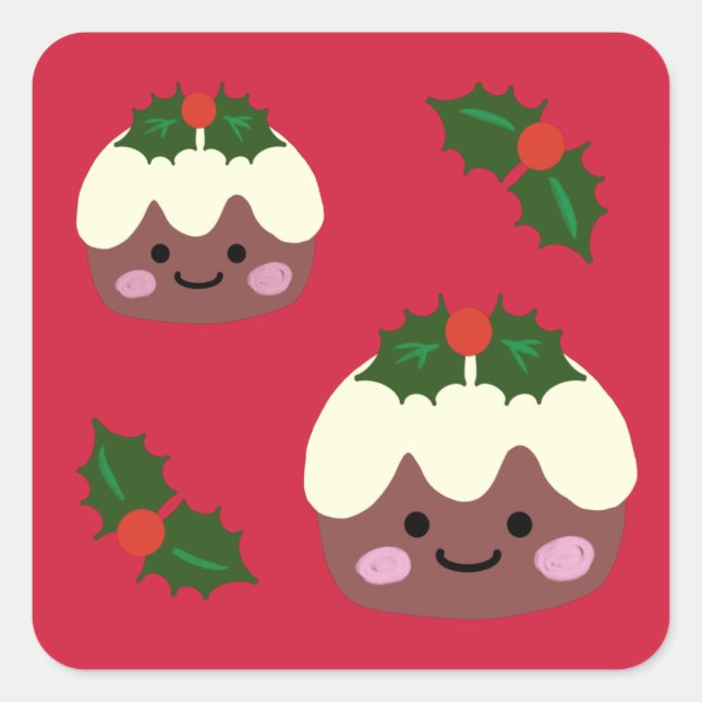 Weihnachts-Pudding 2 Quadratischer Aufkleber (Vorderseite)