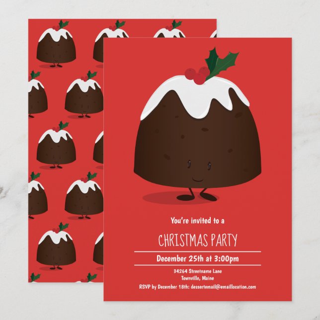 Weihnachts-Pudding-Charakter Feiertag Einladung (Vorne/Hinten)