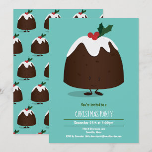 Weihnachts-Pudding-Charakter Urlaub Aquamarin Weiß Einladung