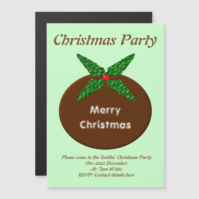Weihnachts-Pudding Custom-Party Magneteinladung (Vorne/Hinten)
