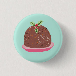 Weihnachts-Pudding Holiday Food Illustration Button