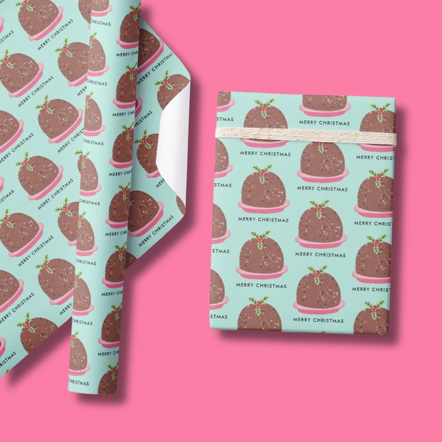 Weihnachts-Pudding-Illustration Geschenkpapier (Cute 'My Little Pudding' Christmas wrapping papre with Merry Christmas text)