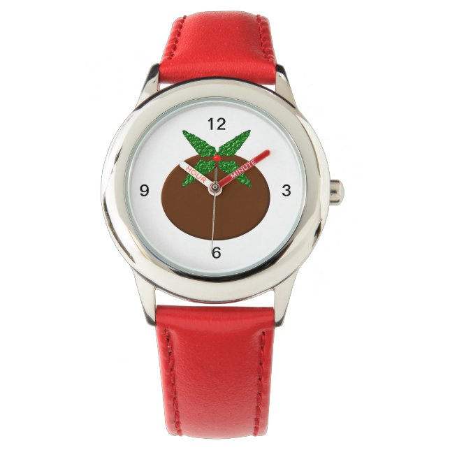 Weihnachts-Pudding-Kinder mit Zahlen beobachten Armbanduhr (Vorderseite)