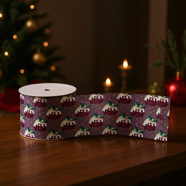 Weihnachts Pudding Pattern Urlaub Ripsband (Festive ribbon with Christmas pudding pattern, perfect for holiday wrapping and décor.)
