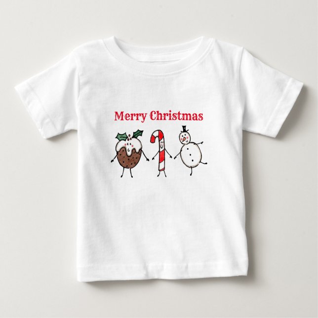 Weihnachts-Pudding, Snowman und Candy Cane T - Shi Baby T-shirt (Vorderseite)