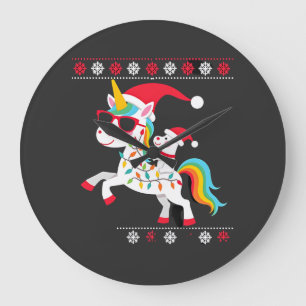 Weihnachts-Pudel-Einhorn-Sonnenbrille-Pudel-T-Shir Große Wanduhr
