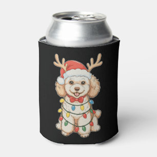 Weihnachts-Pudel-Rentier-Hund-Santa-Hut-Xmas-Licht Dosenkühler