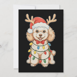 Weihnachts-Pudel-Rentier-Hund-Santa-Hut-Xmas-Licht Feiertagskarte