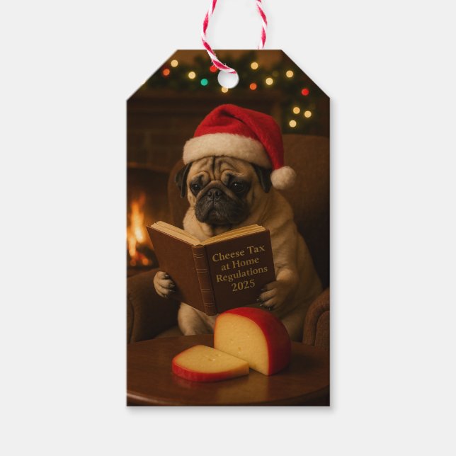 Weihnachts-Pug-Geschenktasche Geschenkanhänger (Vorderseite)