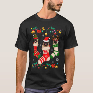Weihnachts-Pug-Socke Xmas-Rentier Santa ELF-Hund T-Shirt