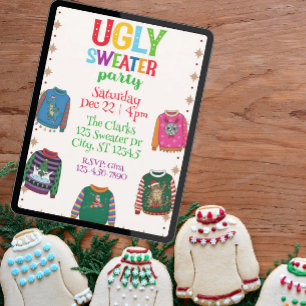 Weihnachts-Pullover-Party, bunt Einladung