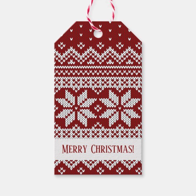 Weihnachts-Pullover rot-weiß gestrickt Geschenkanhänger (Vorderseite)