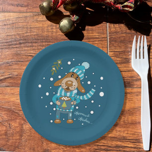 Weihnachts-Pup Blue Paper Plate Pappteller