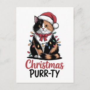 Weihnachts-Purr-ty-Katze eingewickelt in Weihnacht Einladungspostkarte