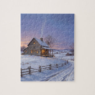 Weihnachts-Puzzle eines ländlichen Farmhauses aus Puzzle