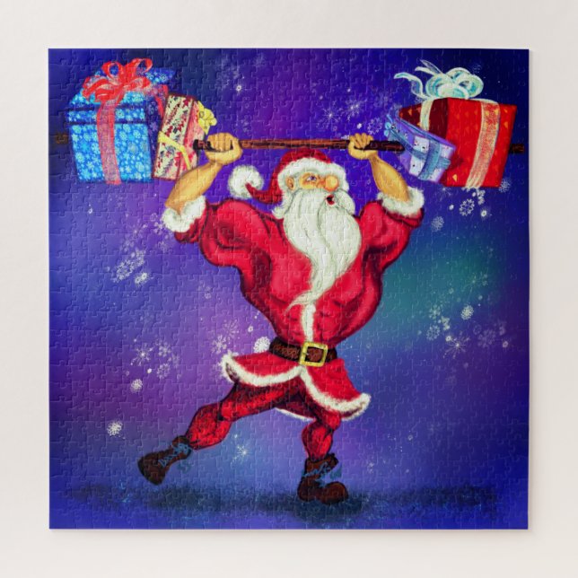 Weihnachts-Puzzle-Geschenk Bodybuilder Santa mit G Puzzle (Vertikal)