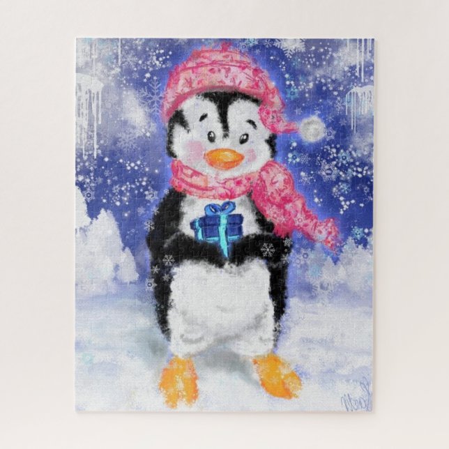 Weihnachts-Puzzle-Geschenk mit Happy Pinguin Puzzle (Vertikal)