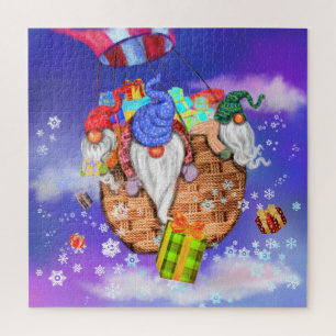 Weihnachts-Puzzle Gnomes mit Balloon gibt Geschenk Puzzle