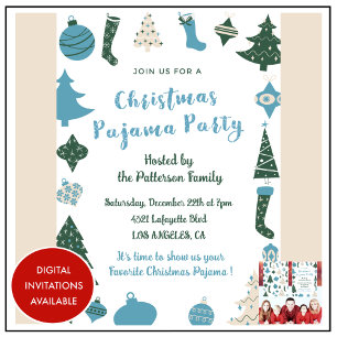 Weihnachts-Pyjama-Party Glitter süße Illustration Einladung