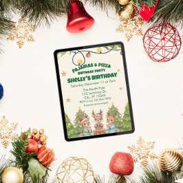 Weihnachts-Pyjama-Pizza-Geburtstagsfeier, Rentiere Einladung