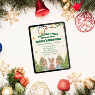 Weihnachts-Pyjama-Pizza-Geburtstagsfeier, Rentiere Einladung