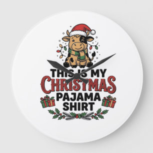 Weihnachts-Pyjama-Shirt Süße Kuh Holiday Design_1 Große Wanduhr