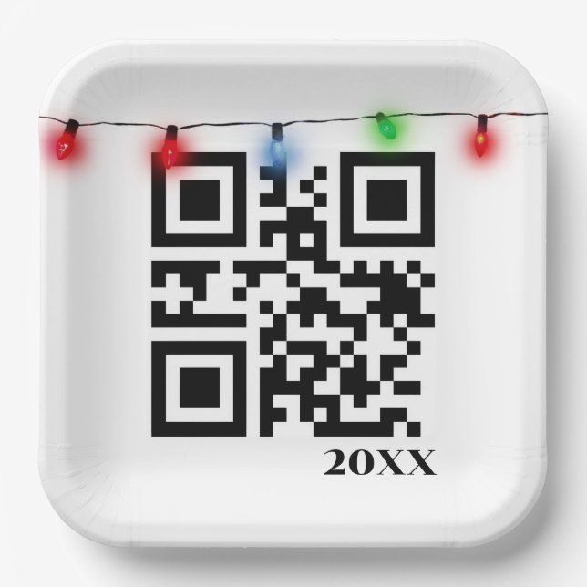 Weihnachts-QR-Code mit Lichterkette Pappteller (Vorderseite)