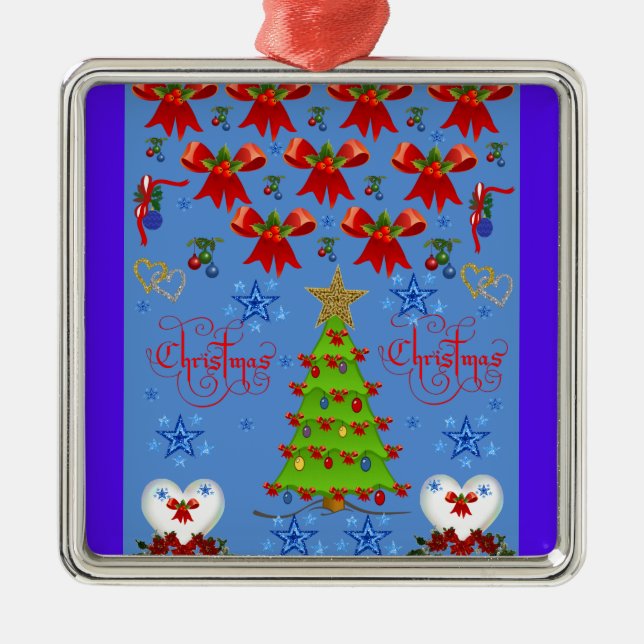 Weihnachts-Quadrat Premium-Ornament-Blau Ornament Aus Metall (Vorne)