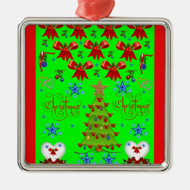 Weihnachts-Quadrat-Premiumschmuck grün, rot aus Silbernes Ornament (Vorne)